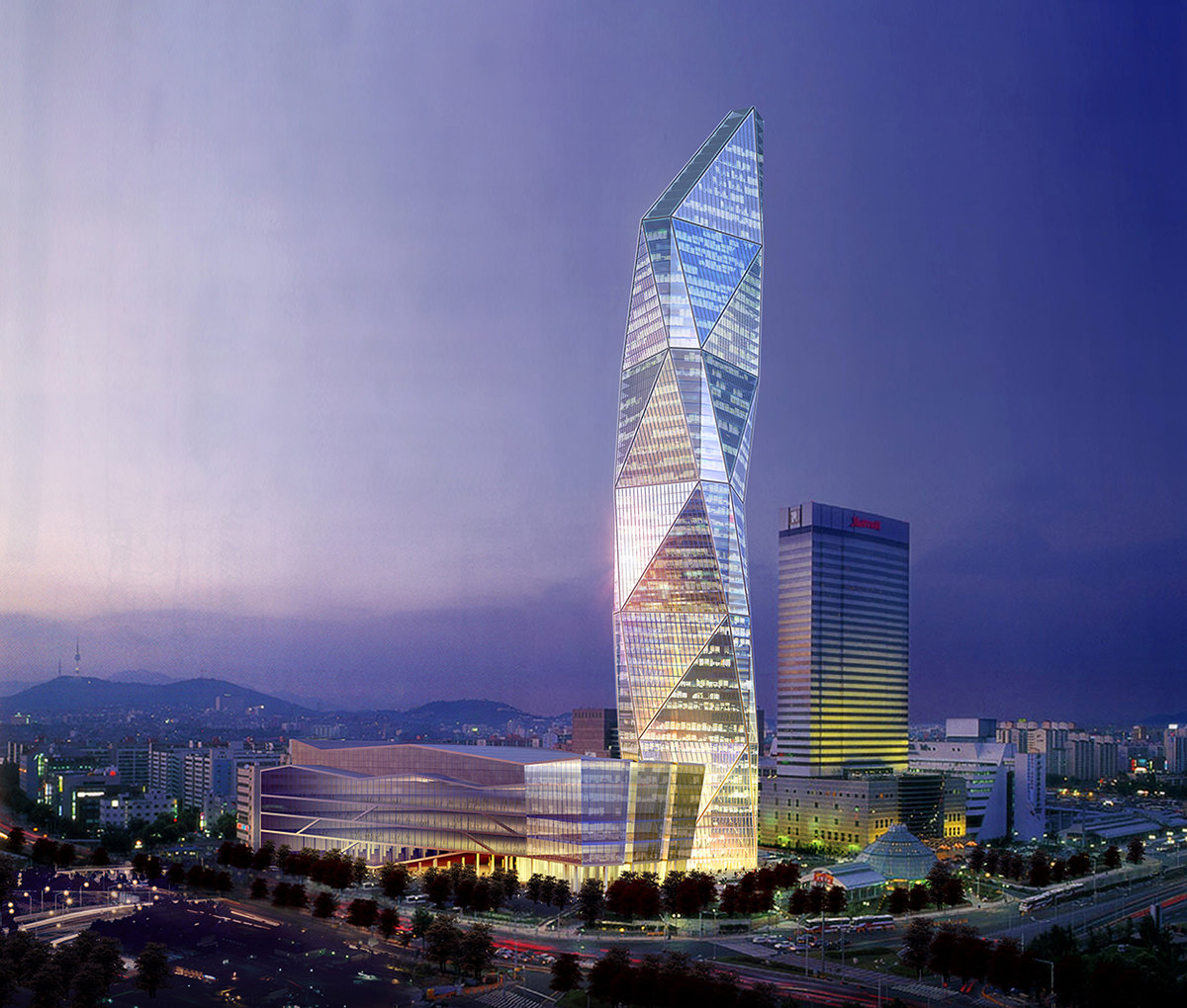 6 tskp central city company central city phase ii exterior rendering night time lighting and traffic 1400 xxx q85
